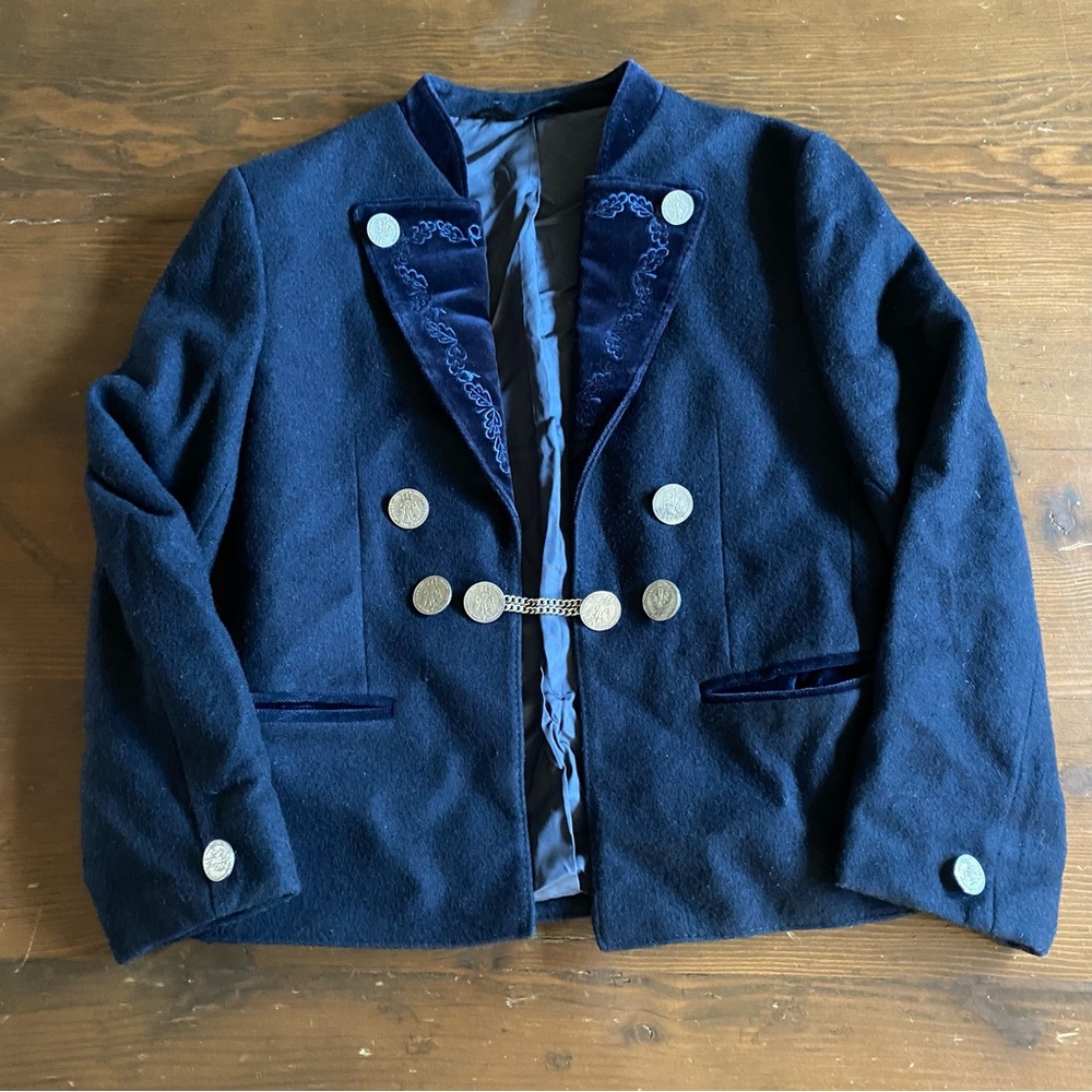Vintage Trachten Boy’s Bavarian Traditional Oktoberfest Navy Velvet Blazer 3-4Y?